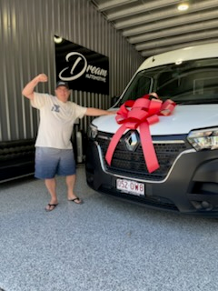 Shaun in front of his Renault Master van at purchase, starting vanlife in Australia