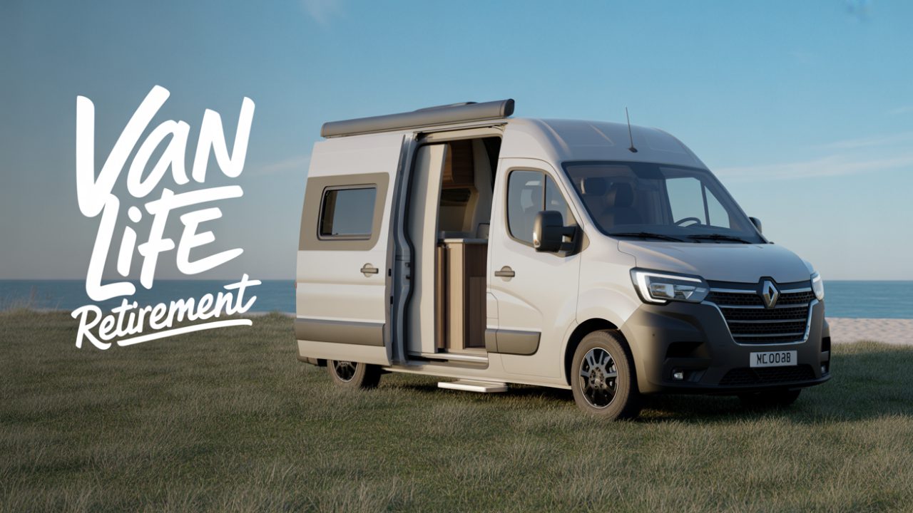 Retired couple enjoying van life in Australia, relaxing beside their camper with open landscapes and a slow‑paced, stress‑free lifestyle.
