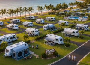 Pet-Friendly Free Camping Port Douglas, QLD (Retiree-Friendly Guide) Pet-friendly camping resort in Cairns Far North Queensland surrounded by tropical landscape