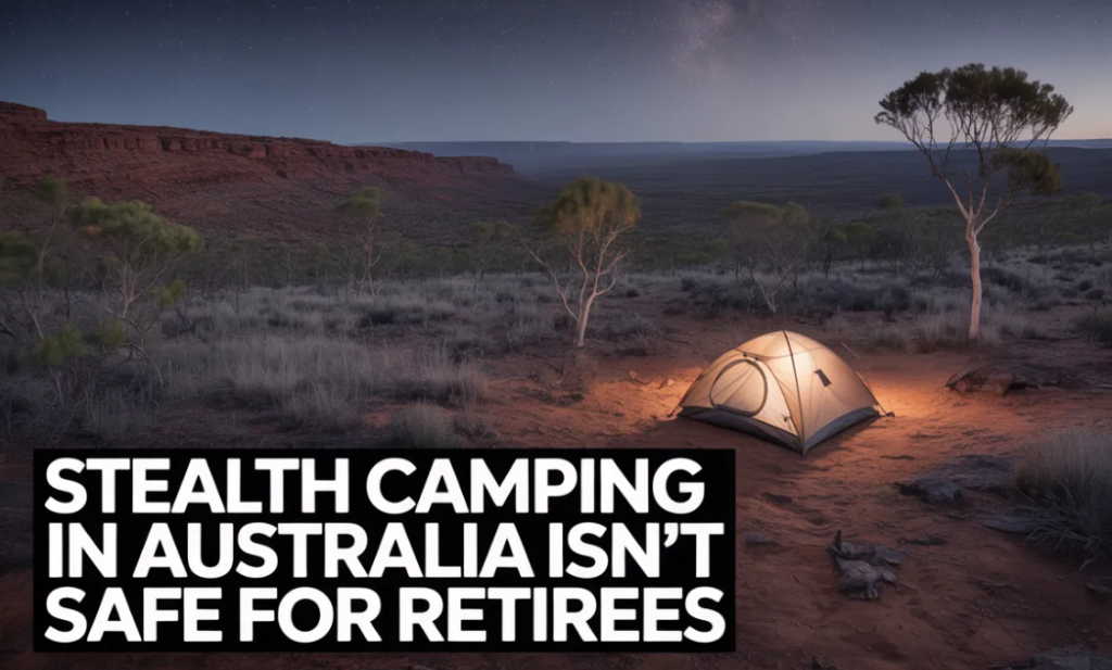 A small tent in a remote Australian area, illustrating safety concerns for retirees doing stealth camping.