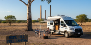 free camping Home Hill Queensland grey nomad camping van comfort stop Railway Avenue cane country sunrise