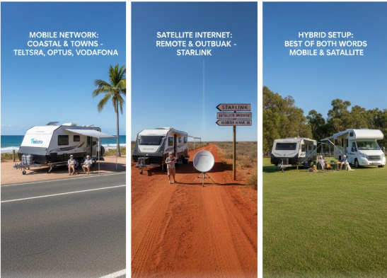 internet and phone plans for grey nomads, Telstra Starlink caravan mobile coverage in outback Australia