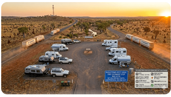 Burketown Rest Area — free camping guide for seniors & grey nomads 2026. GPS, dump points, water, facilities, safety tips & nearby overnight stops in Gulf Country QLD.
