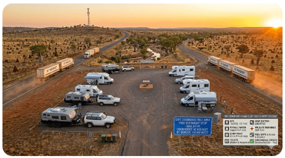 Cape Doomadgee Rest Area is a free overnight stop on the Savannah Way QLD. GPS, facilities, dump points, water, and hospital details for senior grey nomads in 2026.