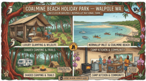 Coalmine Beach Holiday Park powered caravan sites on the Nornalup Inlet, Walpole WA