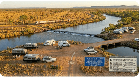 Croydon Rest Area — free camping guide for seniors & grey nomads 2026. GPS, dump points, water, Gulflander train, Lake Belmore, gold rush heritage & facilities on the Savannah Way QLD.