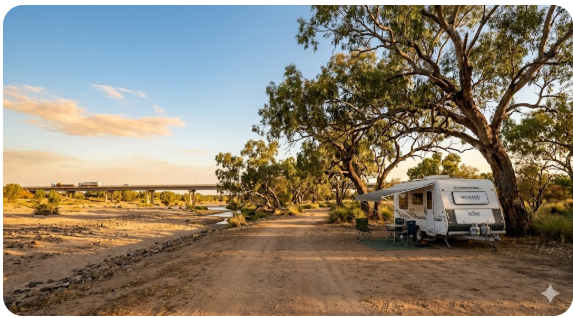 De Grey River Rest Area southern shaded riverbed camping sites, Great Northern Highway Western Australia