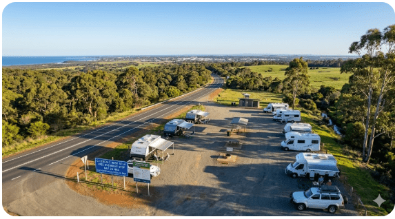 Ellendale Rest Area sits on Coalfields Road approximately 20 kilometres east of Bunbury and 32 kilometres west of Collie in Western Australia's South West region.