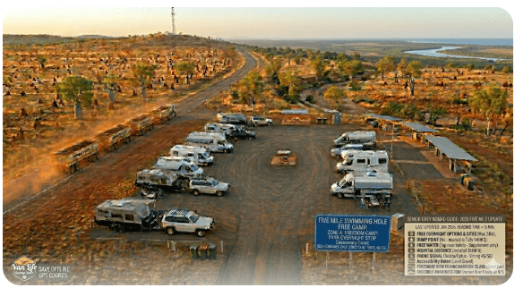 Five Mile Swimming Hole Rest Area is a small, roadside free camping spot on the Bruce Highway between Ingham and Cardwell in Far North Queensland.