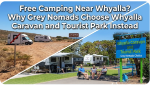 Grey nomads parked at Whyalla Caravan and Tourist Park instead of free camping near Whyalla South Australia