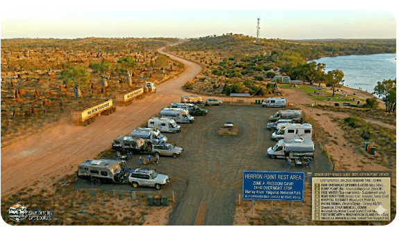 Herron Point Rest Area is one of the most popular free camping spots near Mandurah in Western Australia, sitting right on the banks of the Murray River