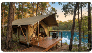 Lake Brockman glamping tent adults only private balcony overlooking Logue Brook Dam Western Australia