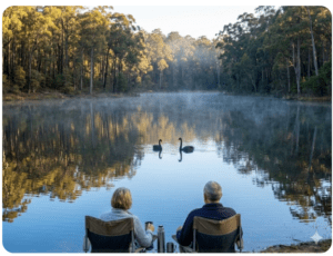 Logue Brook Dam crystal clear water jarrah forest Lake Brockman Tourist Park grey nomad couple Western Australia