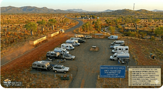 Macrossan Park Rest Area is a free overnight rest stop on the Flinders Highway west of Charters Towers QLD 4820. Full GPS coordinates, facilities, safety notes and nearby Wi-Fi for senior grey nomads in 2026.