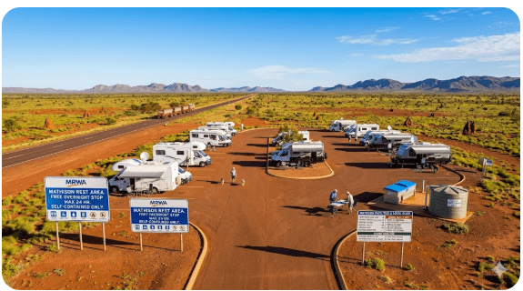 Mathison Rest Area WA — free overnight camping for senior grey nomads in 2026. GPS, dump points, water, safety tips and nearby facilities for caravans and motorhomes on the Great Northern Highway.