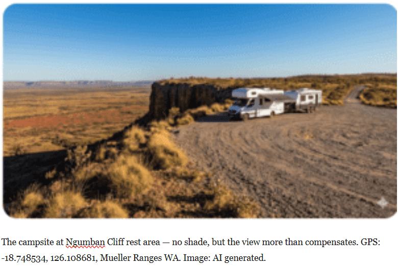 Ngumban Cliff rest area campsite caravan motorhome cliff edge Kimberley Great Northern Highway Western Australia