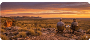 Ngumban Cliff rest area sunset view Mueller Ranges Kimberley senior grey nomad couple Great Northern Highway WA