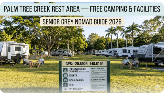 Palm Tree Creek Rest Area is a free roadside rest stop on the Warrego Highway in Queensland's Western Downs region, approximately 10 km west of Miles.