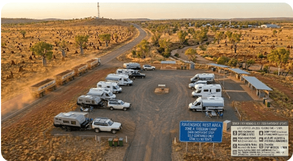 Ravenshoe Rest Area — free camping guide for seniors & grey nomads 2026. GPS, dump points, water, Millstream Falls, Innot Hot Springs & facilities on the Atherton Tablelands QLD.