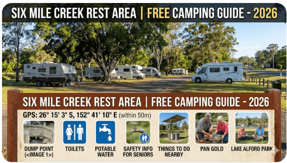 Six Mile Creek Rest Area — Free Camping, Dump Point, Toilets & Senior Grey Nomad Guide 2026