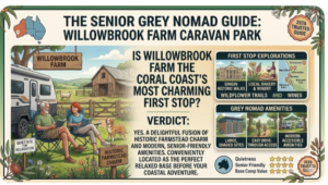 Senior grey nomads parked at Willowbrook Farm Caravan Park on WA’s Coral Coast, enjoying a peaceful rural stopover at this charming farm stay in 2026.