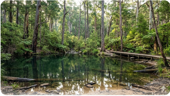 Greenbushes Pool natural swimming pool surrounded by jarrah forest, Western Australia