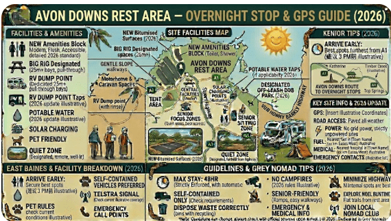 Avon Downs Rest Area on the Barkly Highway Northern Territory 2026 — sealed pull-off with basic facilities for grey nomads and caravanners