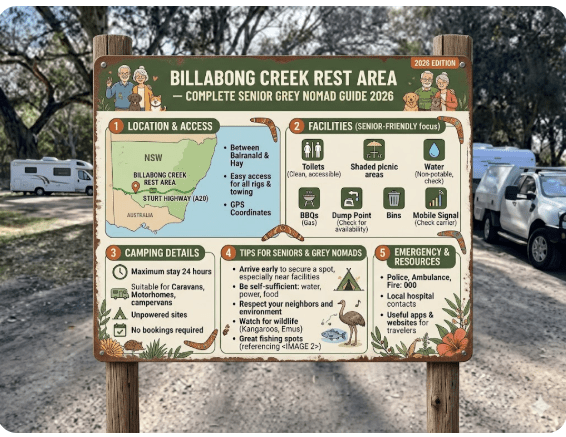 Billabong Creek Rest Area on the Pacific Highway NSW — grey nomad overnight stop guide 2026