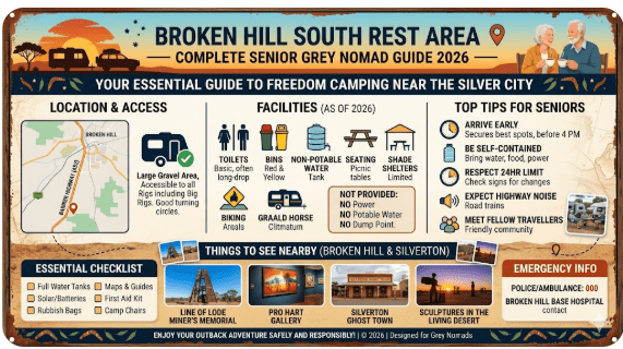 Broken Hill South Rest Area on Silver City Highway NSW — grey nomad overnight stop