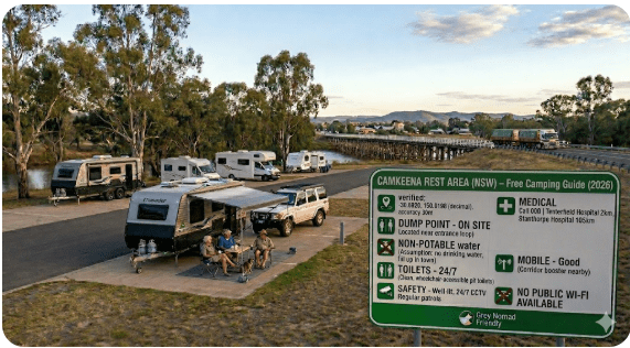 Camkeena Rest Area — Free Camping Guide 2026: GPS, Dump Point, Water, Toilets & Senior Grey Nomad Travel Guide NSW