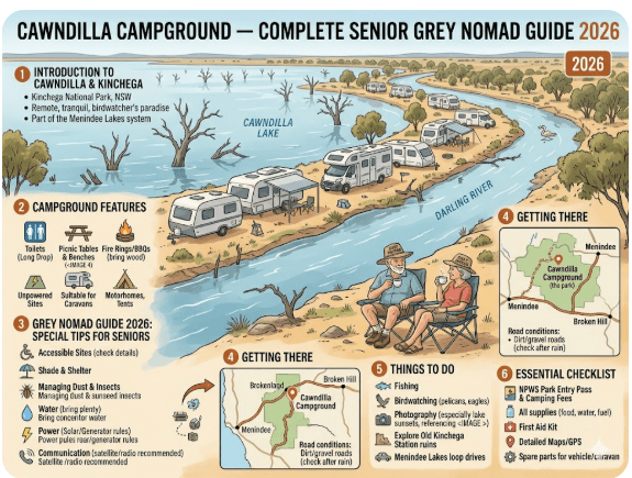 Cawndilla Campground lake view at sunset — Kinchega National Park NSW