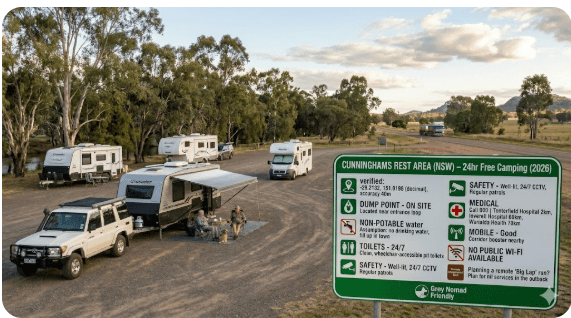 Cunninghams Rest Area Gwydir Highway NSW grey nomad overnight stop 2026