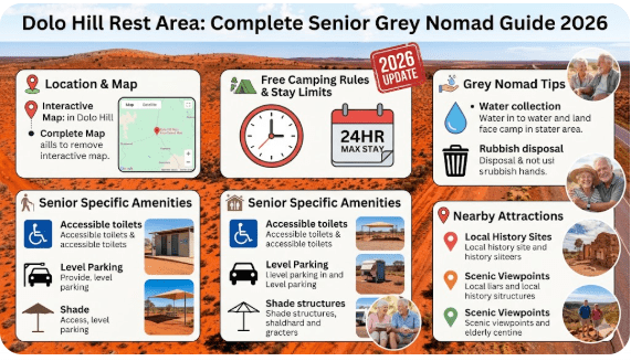 Dolo Hill Rest Area on the Silver City Highway between Wilcannia and Menindee NSW — grey nomad overnight stop 2026