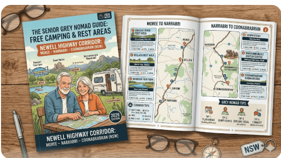 Moree, Narrabri and Coonabarabran in NSW. GPS coordinates, flood risk, dump points, water, hospitals and honest senior travel ratings for every stop.