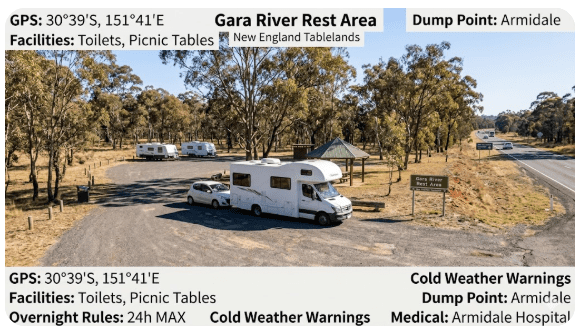 Gara River Rest Area — Free Camping Guide 2026 Senior Grey Nomad