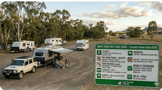 Marr Creek Rest Area sits approximately 39 kilometres west of Tenterfield along the Bruxner Highway (State Route 56) in northern New South Wales.