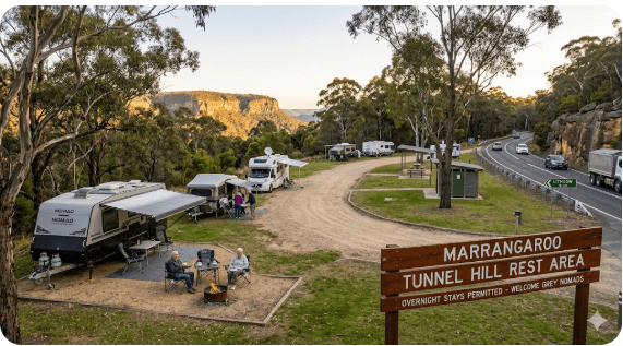 Marrangaroo Tunnel Hill Rest Area – Overnight GPS Guide 2026