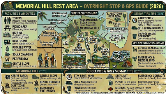 Memorial Hill Rest Area lookout view over Parkes NSW with CSIRO Radio Telescope visible in the distance