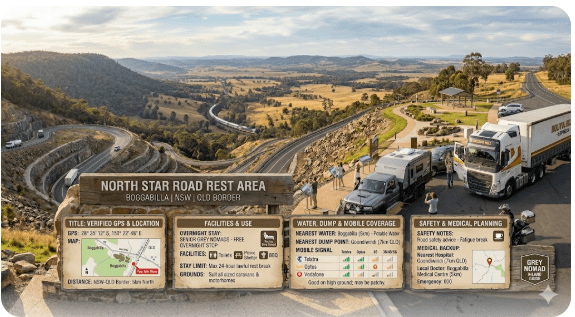 North Star Road Rest Area 2026 guide for senior grey nomads near Boggabilla NSW. Includes GPS, nearby water, dump point, toilets, safety, phone coverage, Wi-Fi and medical information