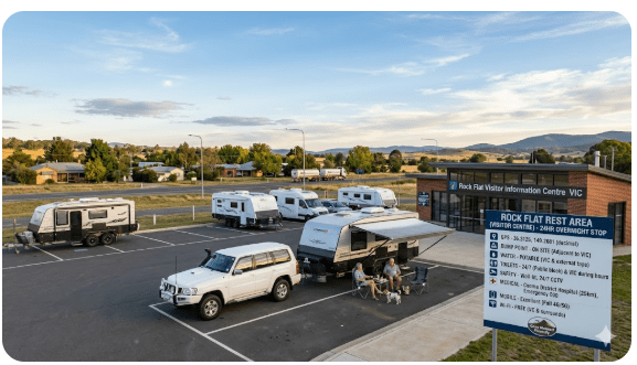 Rock Flat Rest Area NSW free camping guide 2026 with GPS, toilets, water, safety and medical info for senior grey nomads.