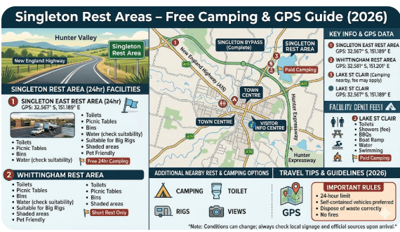 Singleton Rest Area on New England Highway NSW 2026 — free overnight stop for caravans and motorhomes