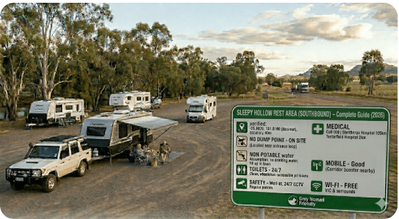 Sleepy Hollow Rest Area (Southbound) is a direction-specific stop (as listed on my site), which means it may sit on the opposite side of the highway to the “main” Sleepy Hollow