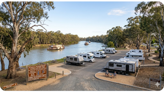 Echuca rest areas Murray River VIC 2026 — grey nomad caravan guide