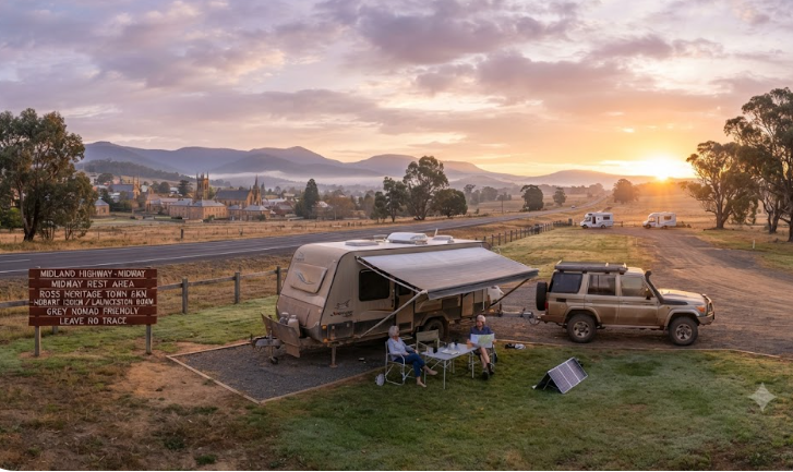 Free Camping Midland Highway Tasmania — Grey Nomad Guide 2026